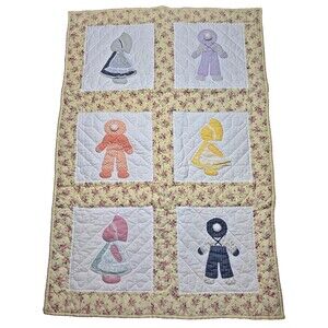 Vintage Quilt Sun Bonnet Sue & Overalls Sam Hand Stitched 53” X 36” Crib Toddler